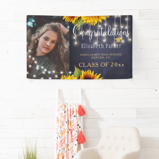 Rustische klasse van 2023 zonnebloempitten afstude spandoek (Insitu)