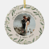 Rustische krans Eerste kerst als mijnheer & mevrou Keramisch Ornament (Voorkant)