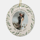 Rustische krans Eerste kerst als mijnheer & mevrou Keramisch Ornament (Links)