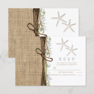 Rustische Kust Strand Zeester Jute Huwelijks RSVP Kaart
