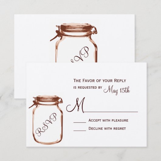 Rustische landkaart Mason Jar Wedding RSVP-kaarten RSVP Kaartje (Voorkant / Achterkant)