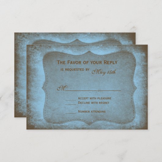 Rustische landkaart met blauwe bruiloft RSVP-kaart RSVP Kaartje (Voorkant / Achterkant)