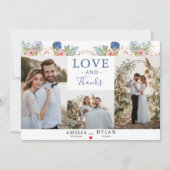 Rustische marine - Blush Pink Floral Modern Weddin Bedankkaart (Voorkant)