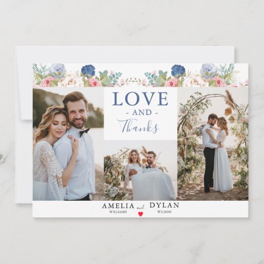 Rustische marine - Blush Pink Floral Modern Weddin Bedankkaart (Voorkant)