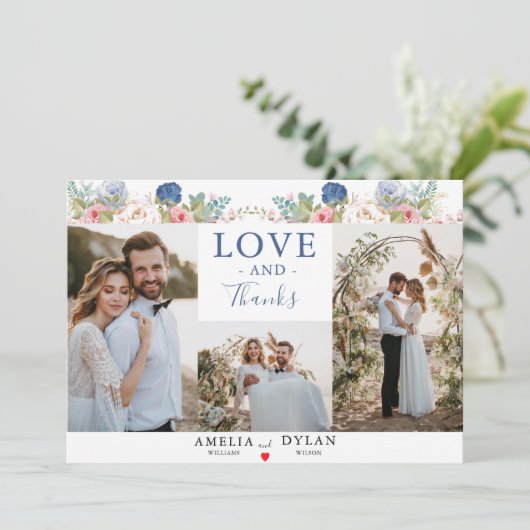 Rustische marine - Blush Pink Floral Modern Weddin Bedankkaart (Staand voorkant)