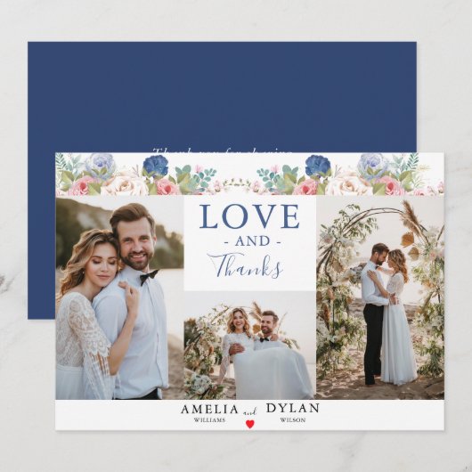 Rustische marine - Blush Pink Floral Modern Weddin Bedankkaart (Voorkant / Achterkant)