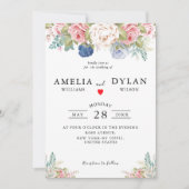 Rustische marine - Blush Pink Floral Modern Weddin Kaart (Voorkant)