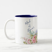 Rustische marine - Blush roze Floral Modern Weddin Tweekleurige Koffiemok (Links)