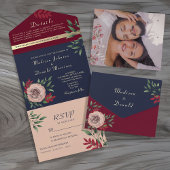 Rustische marine Bourgundy Wedding All In One Uitnodiging