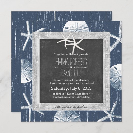 Rustische marine Seashells Wood omwoeld Starfish W Kaart (Voorkant / Achterkant)