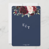 Rustische marineblauw blush Bourgogne Floral Weddi Kaart (Achterkant)