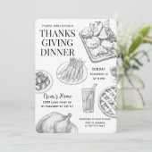 Rustische met de hand getekende Thanksgiving-diner Kaart (Staand voorkant)