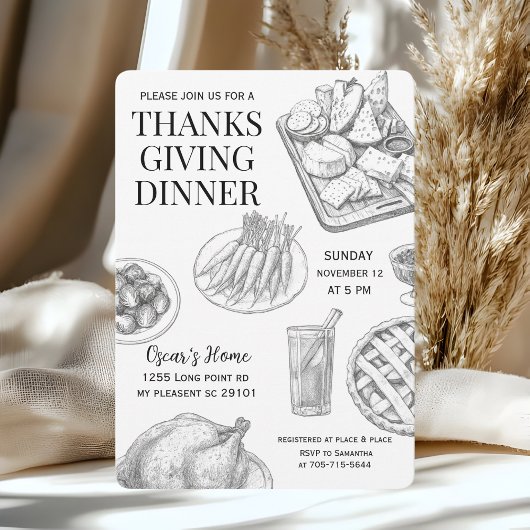 Rustische met de hand getekende Thanksgiving-diner Kaart