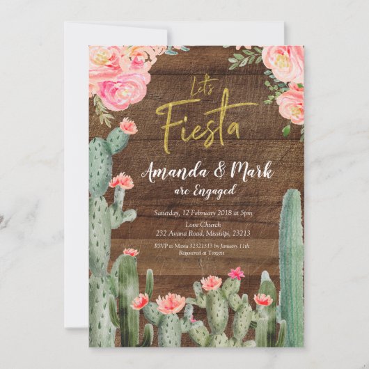 Rustische Mexicaanse Cactus Fiesta Engagement Part Kaart (Voorkant)