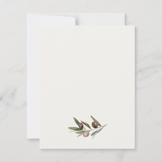 Rustische minimale olijftak Foliage Wedding RSVP (Achterkant)