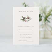 Rustische minimale olijftak Foliage Wedding RSVP Informatiekaartje (Staand voorkant)