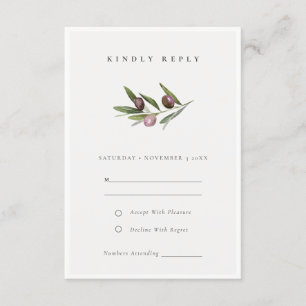 Rustische minimale olijftak Foliage Wedding RSVP Informatiekaartje