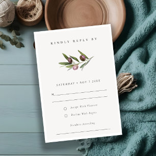 Rustische minimale olijftak Foliage Wedding RSVP Kaartje