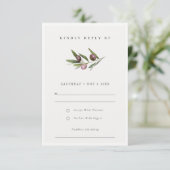Rustische minimale olijftak Foliage Wedding RSVP Kaartje (Staand voorkant)