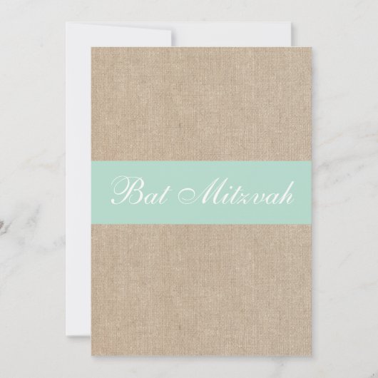 Rustische  Mint Burlap Bat Mitzvah Uitnodiging (Voorkant)