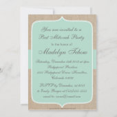 Rustische  Mint Burlap Bat Mitzvah Uitnodiging (Achterkant)