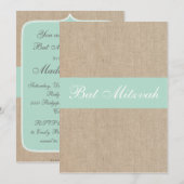 Rustische  Mint Burlap Bat Mitzvah Uitnodiging (Voorkant / Achterkant)