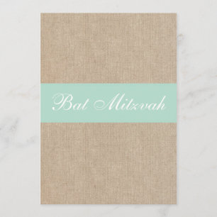 Rustische Mint Burlap Bat Mitzvah Uitnodiging