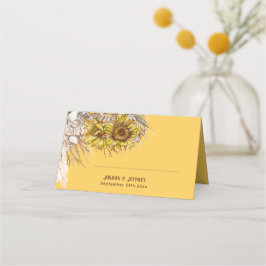 Rustische mosterd zonnebloemen gevouwen plaatskaar plaatskaartje