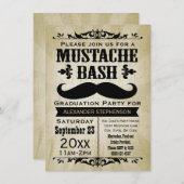 Rustische Mustache Bash Graduation Party Kaart (Voorkant / Achterkant)