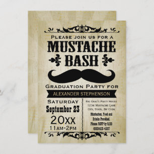 Rustische  Mustache Bash Graduation Party Kaart