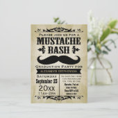 Rustische Mustache Bash Graduation Party Kaart (Staand voorkant)