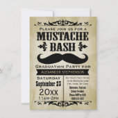 Rustische Mustache Bash Graduation Party Kaart (Voorkant)