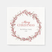 Rustische natuurrode Berry Wreath Merry Kerstmis Servet (Voorkant)