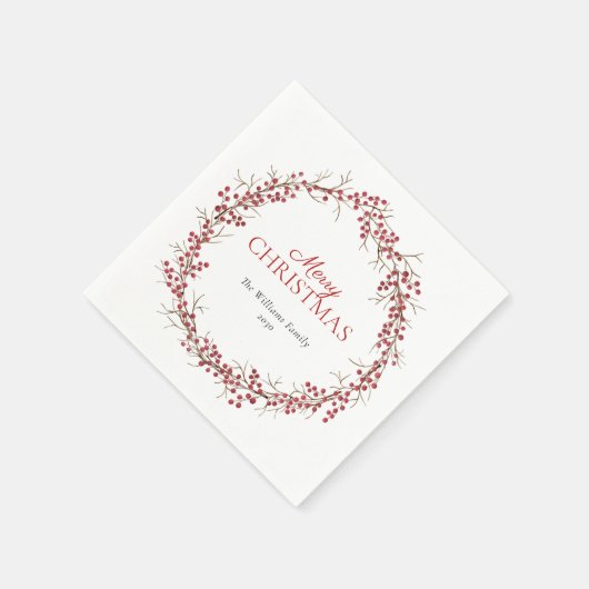 Rustische natuurrode Berry Wreath Merry Kerstmis Servet (Hoek)