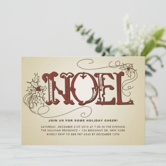  RUSTISCHE NOEL CHRISTMAS PARTIJ INVITATIE KAART (Staand voorkant)