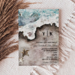 Rustische Oceaan | Beach Destination Monogram Wedd Kaart