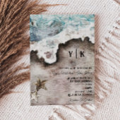 Rustische Oceaan | Beach Destination Monogram Wedd Kaart