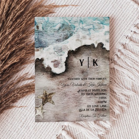 Rustische Oceaan | Beach Destination Monogram Wedd Kaart