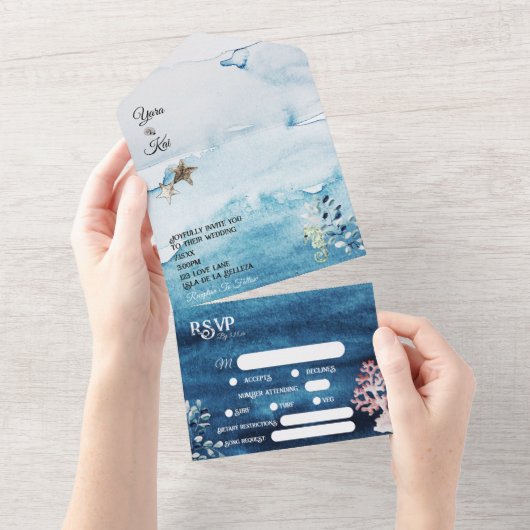 Rustische Oceaan Complete RSVP Weddenschap All In One Uitnodiging (Afscheurbaar)