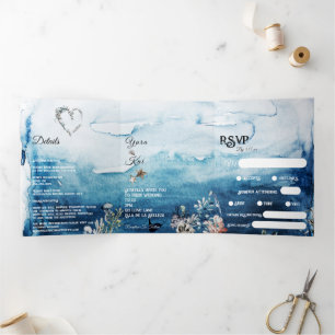 Rustische Oceaan Complete RSVP Weddenschap Drieluik Uitnodiging