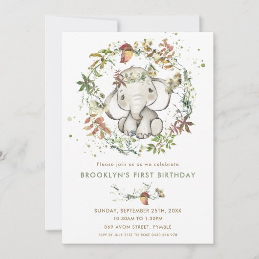 Rustische olifant Herfst Leafy Gender Neutral Birt Kaart (Voorkant)