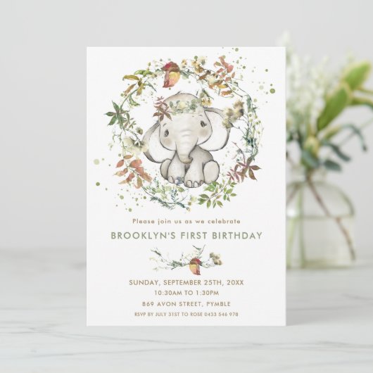 Rustische olifant Herfst Leafy Gender Neutral Birt Kaart (Staand voorkant)