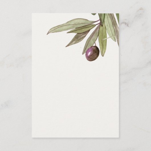 RUSTISCHE OLIJFOLIËLE WATERVERF AFBEELDINGSGEGEVEN INFORMATIEKAARTJE (Achterkant)