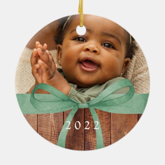 Rustische omloop | Kerstfeest met foto's Keramisch Ornament (Achterkant)