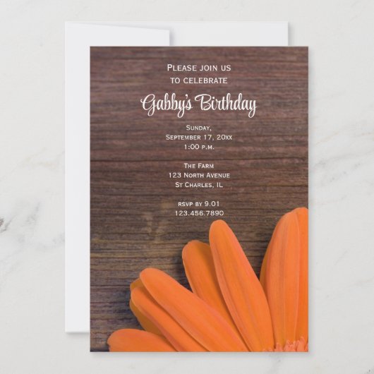 Rustische Oranje Daisy en Barn Wood Birthday Party Kaart (Voorkant)
