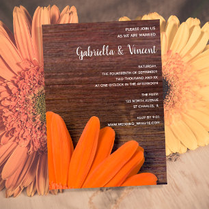 Rustische Oranje Daisy en Barn Wood Wedding Kaart