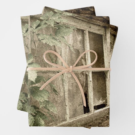 Rustische Oude Rood Band Vensters Inpakpapier Vel (In situ)