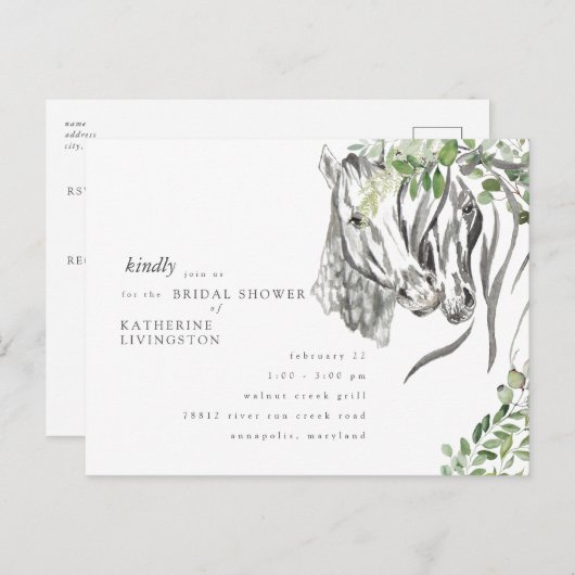 Rustische paarden Nuzzling Neutraal Vrijgezellenfe Uitnodiging Briefkaart (Voorkant / Achterkant)