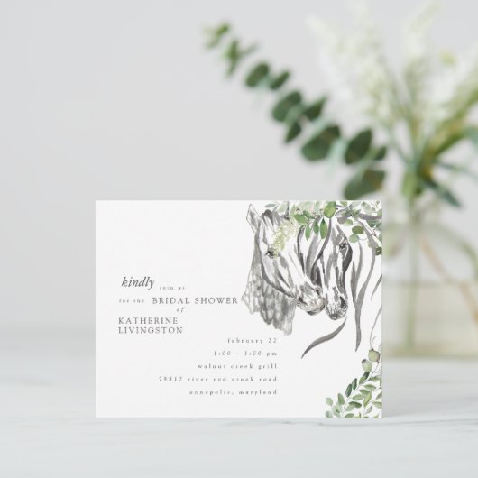 Rustische paarden Nuzzling Neutraal Vrijgezellenfe Uitnodiging Briefkaart (Staand voorkant)