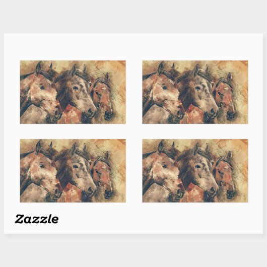 Rustische paarden Trio Rechthoekige Sticker (Vel)